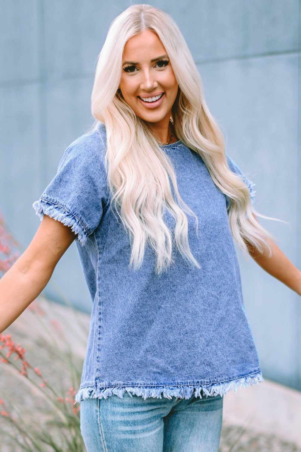 Women's Top with Raw Edge Denim
