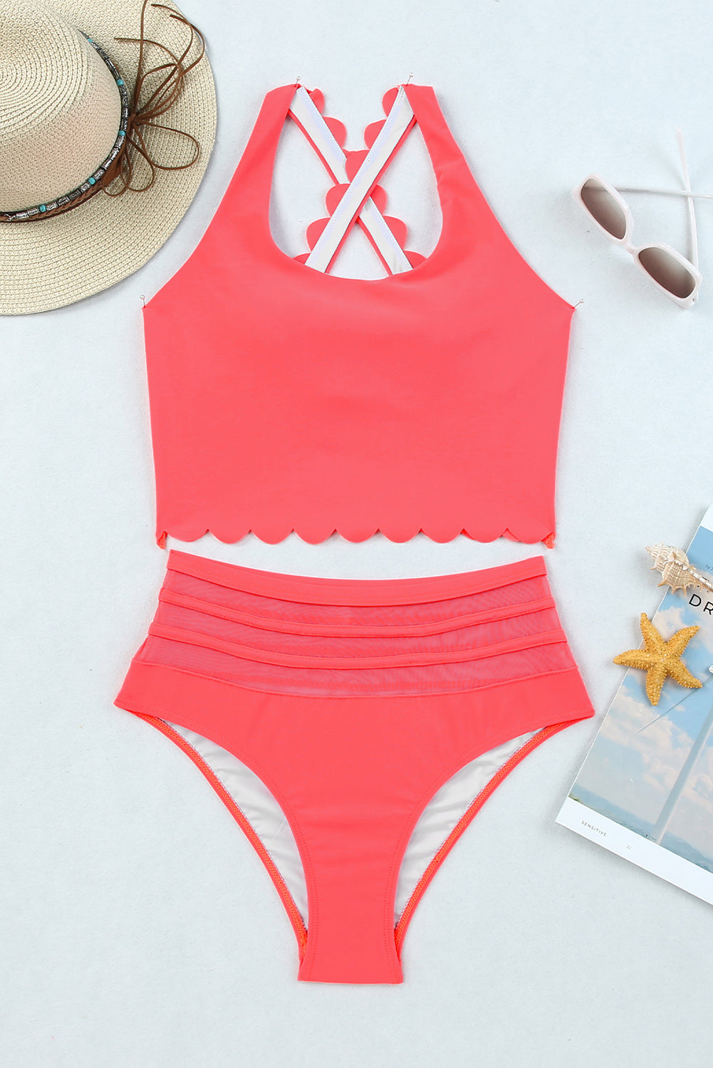 Women's Scalloped Cross High-Rise Bikini