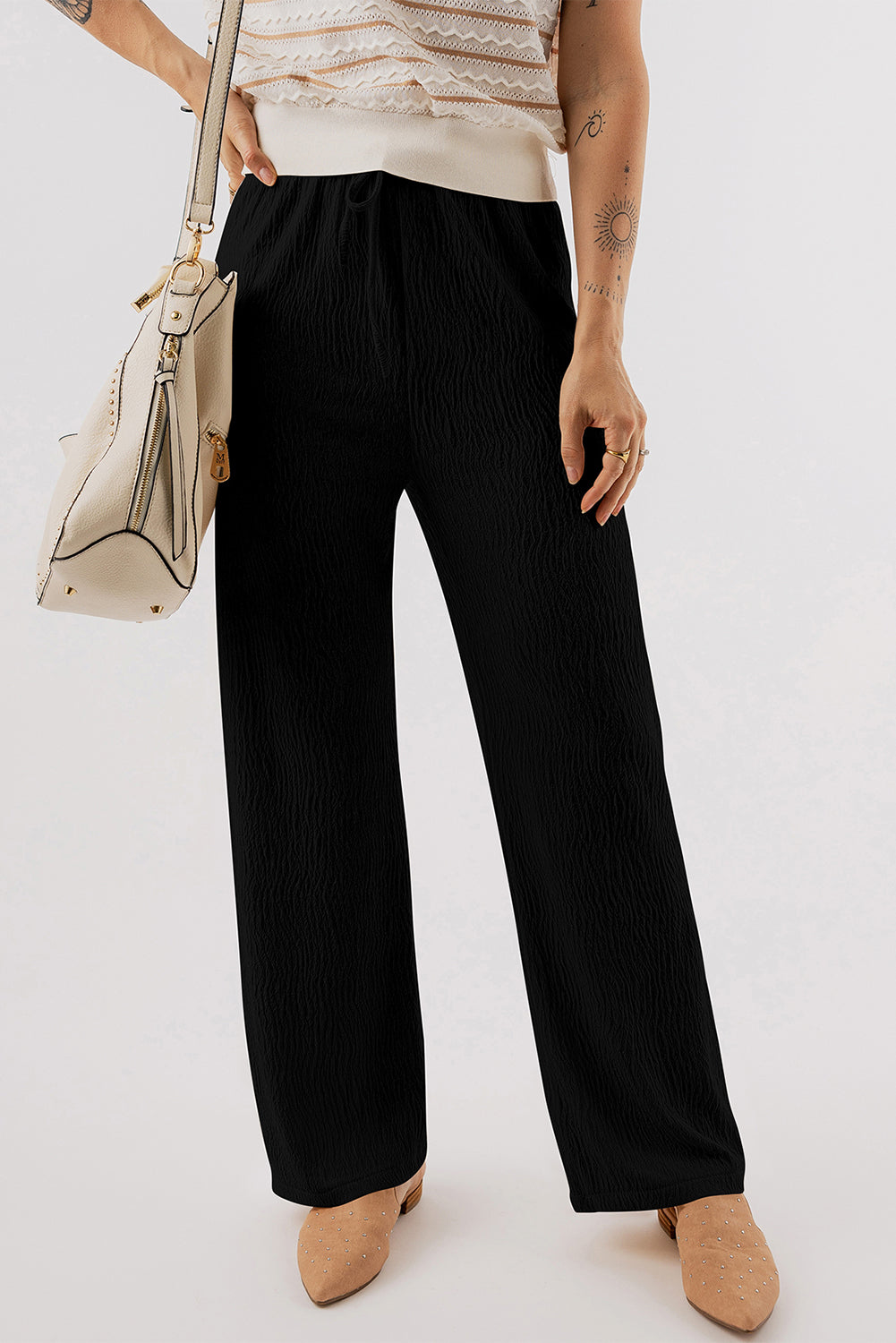Pants for Women Drawcord Textured Loose