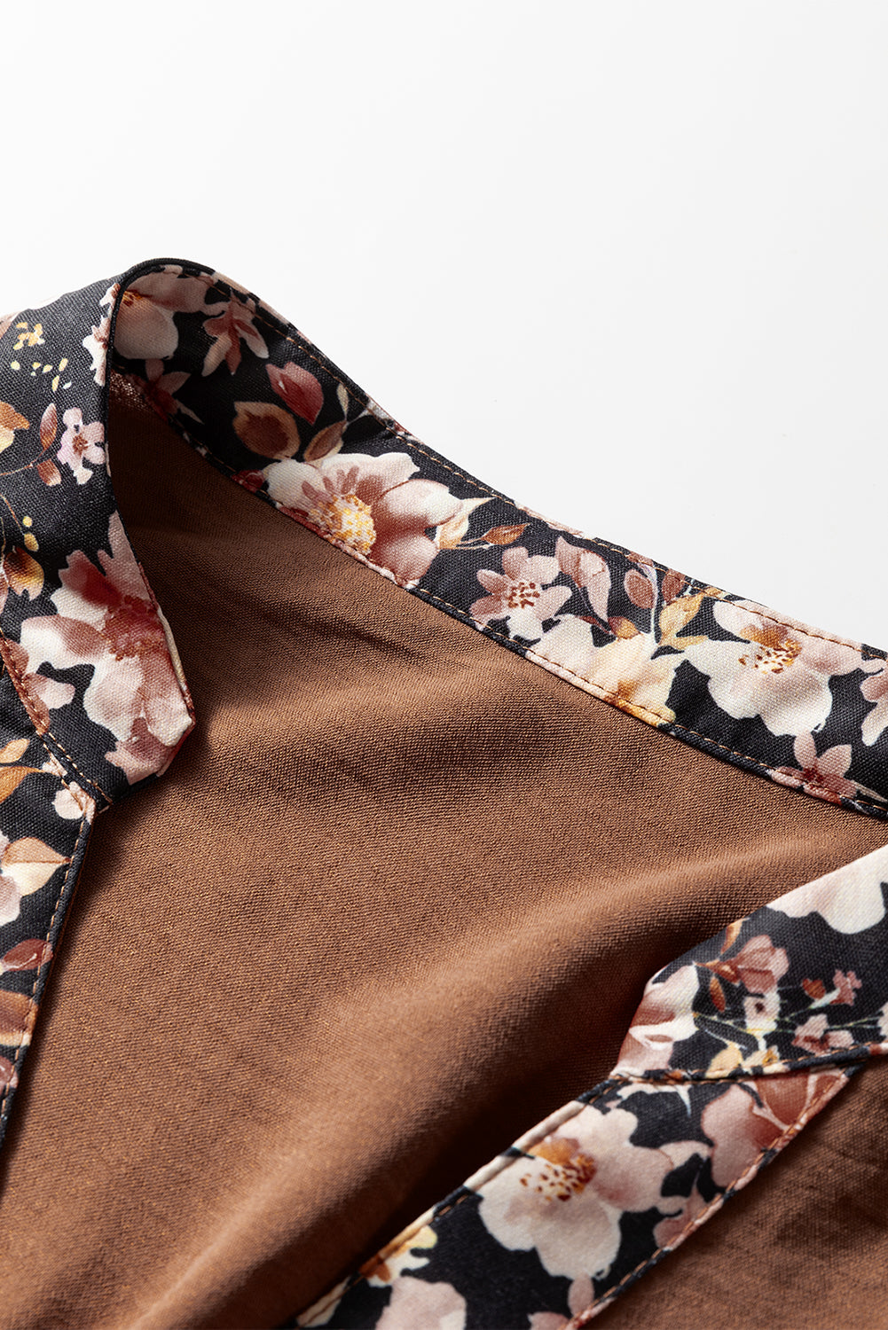 Floral Notched Patchwork Detail Neck Long-Sleeved Maxi Dress