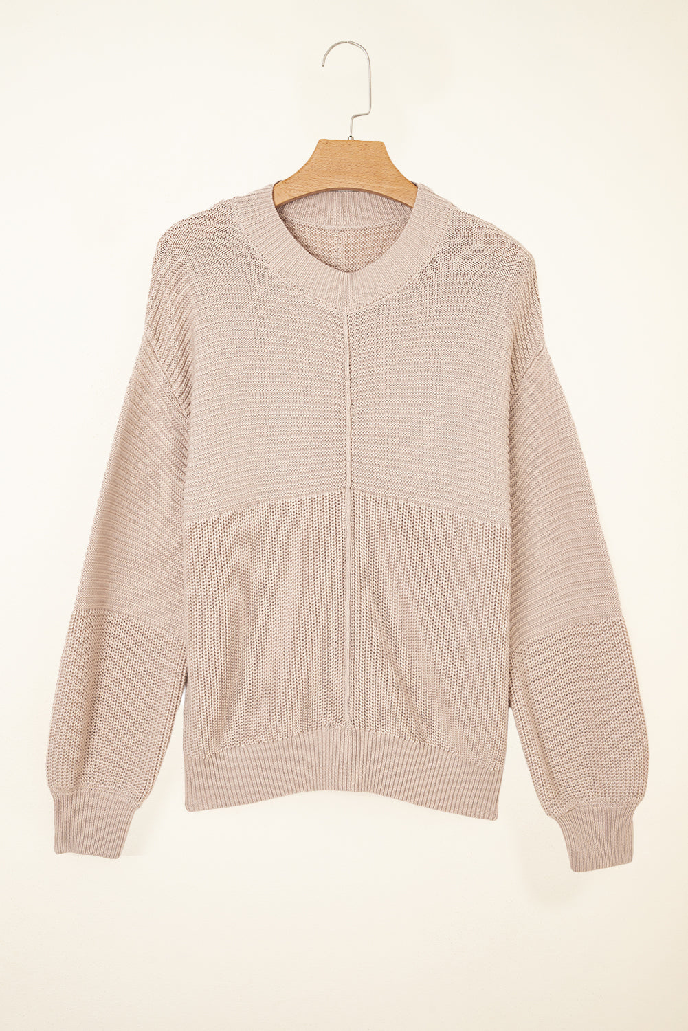 Texture Patchwork Mixed Patchwork Knit Puff Sleeve Knit Top