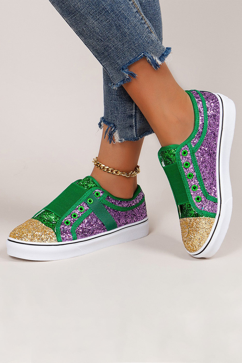 Sequin Colorblock Slip-on Flat Shoes