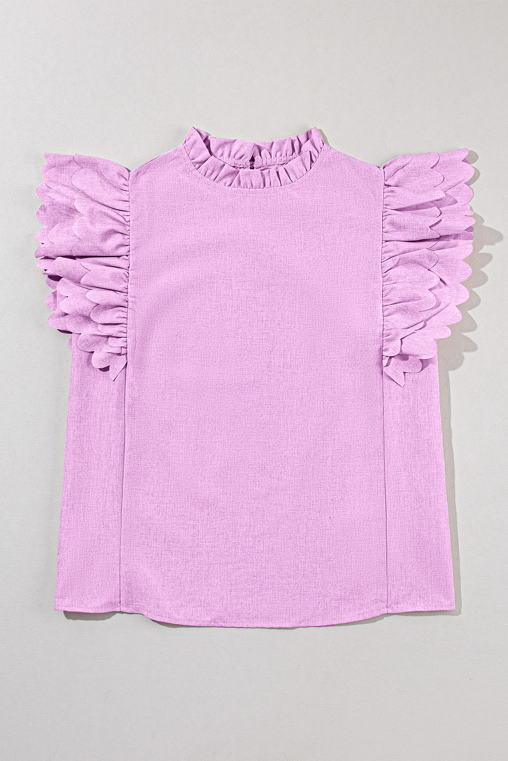 Women's Ruffle-Trimmed Sleeve Solid Scalloped Top