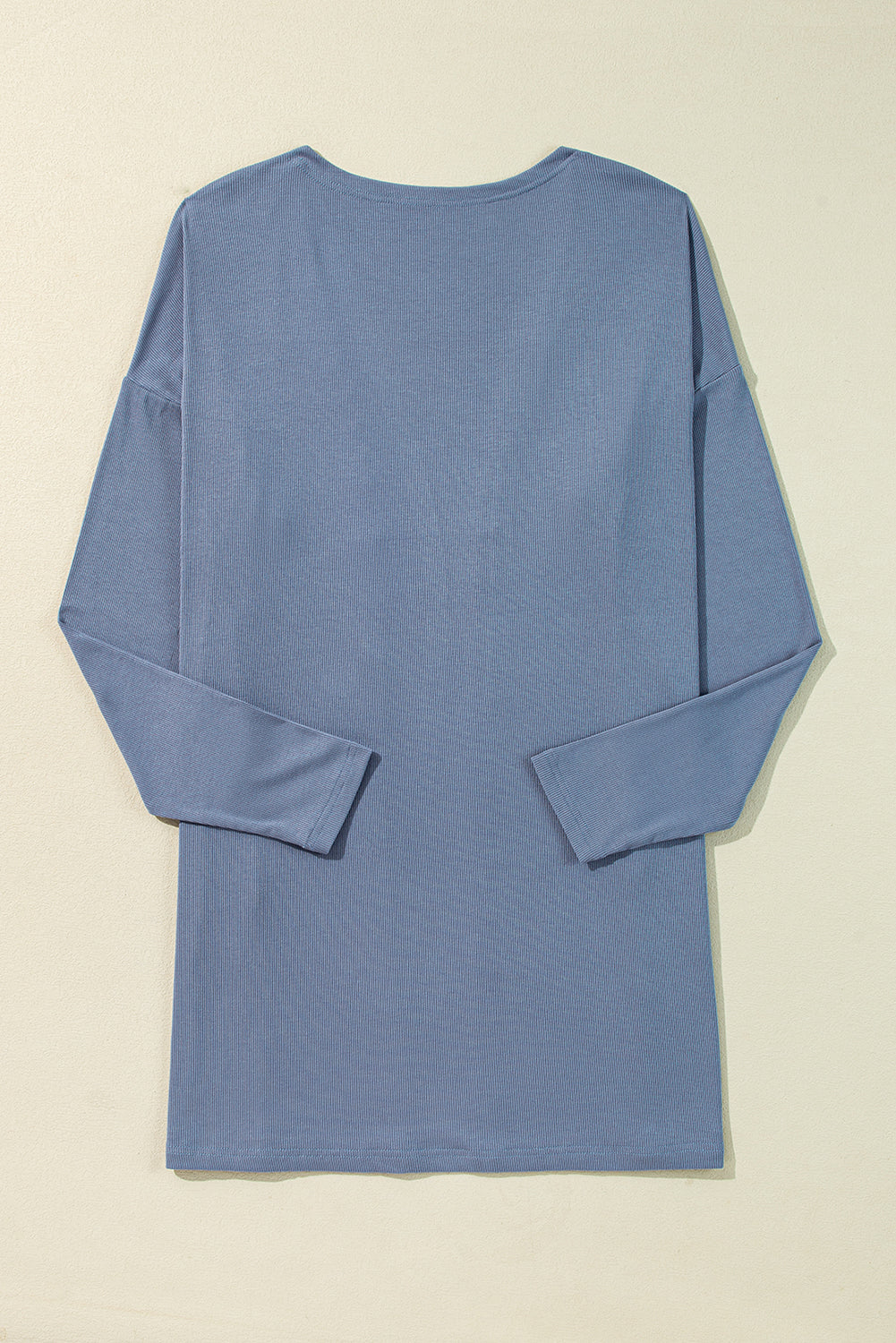 Solid Rib-Knit Open-Front Tunic Cardigan in Ashleigh Blue