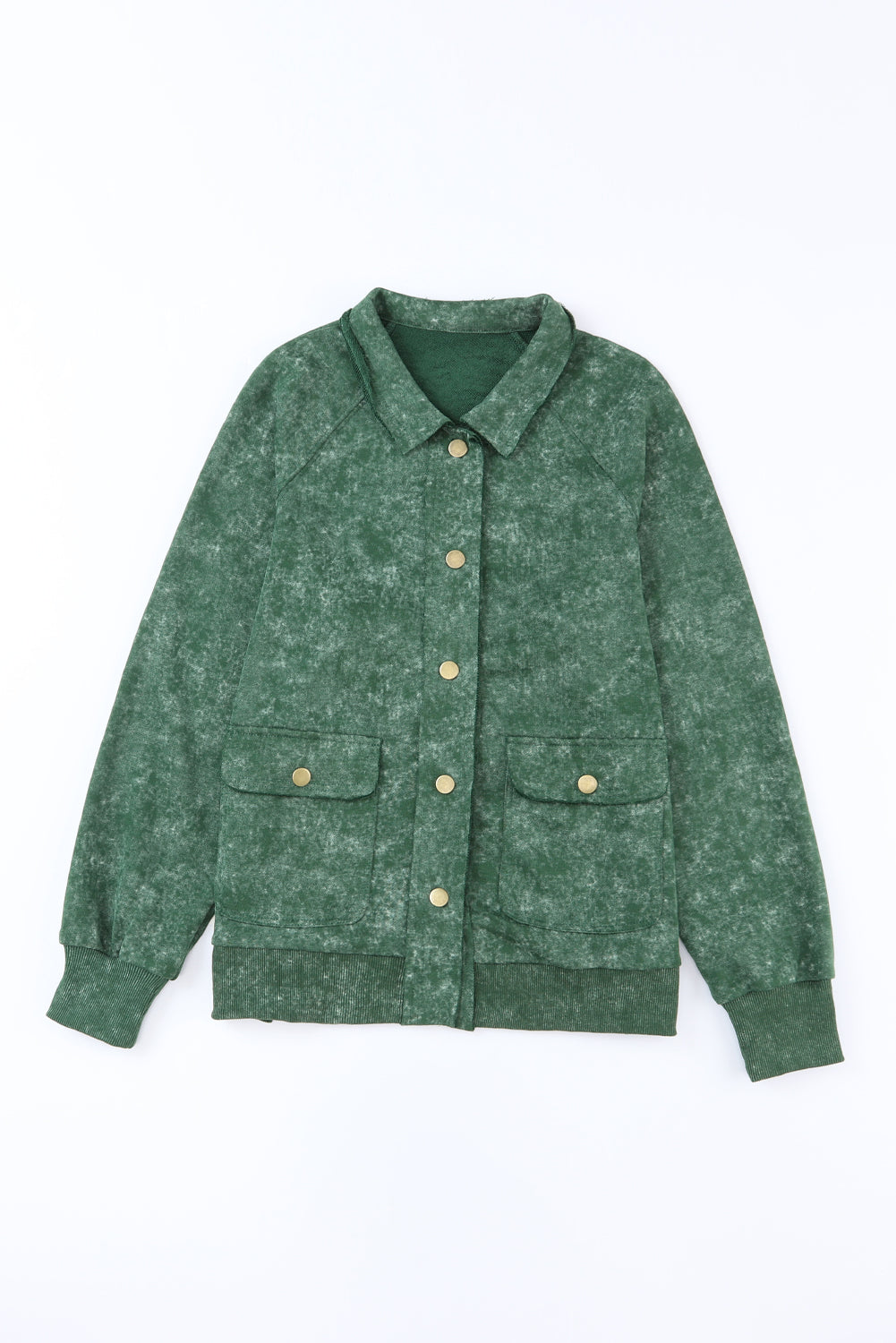 Women's Shacket Featuring Flap Pocket Button Green Vintage Washed