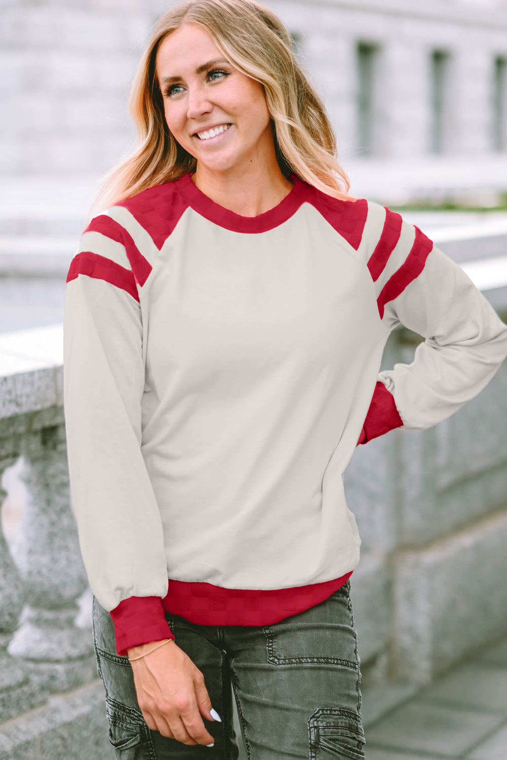 Top for Women Raglan Long-Sleeve Color-Block