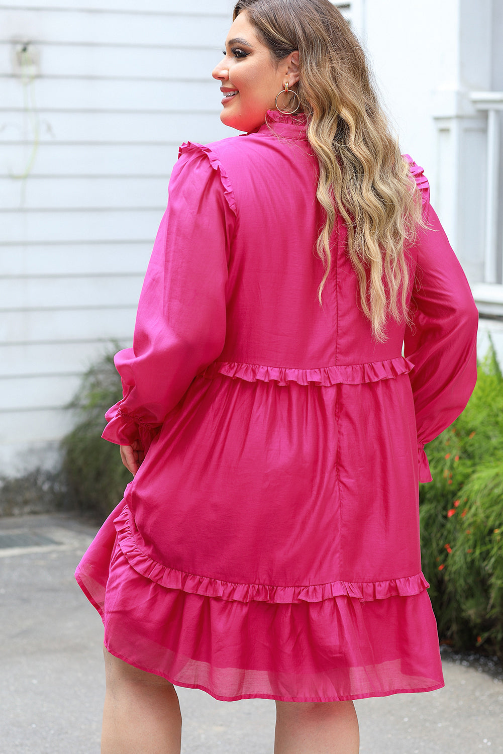 Dress for Women Plus Size Ruffle-Trimmed Bubble Sleeve