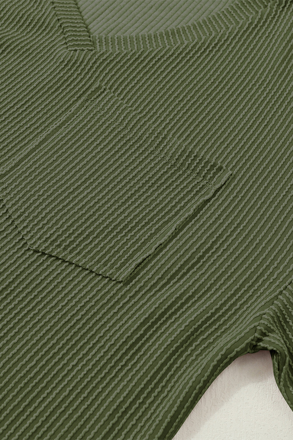 Corded Pocket V-Neck Chest Loose T-shirt