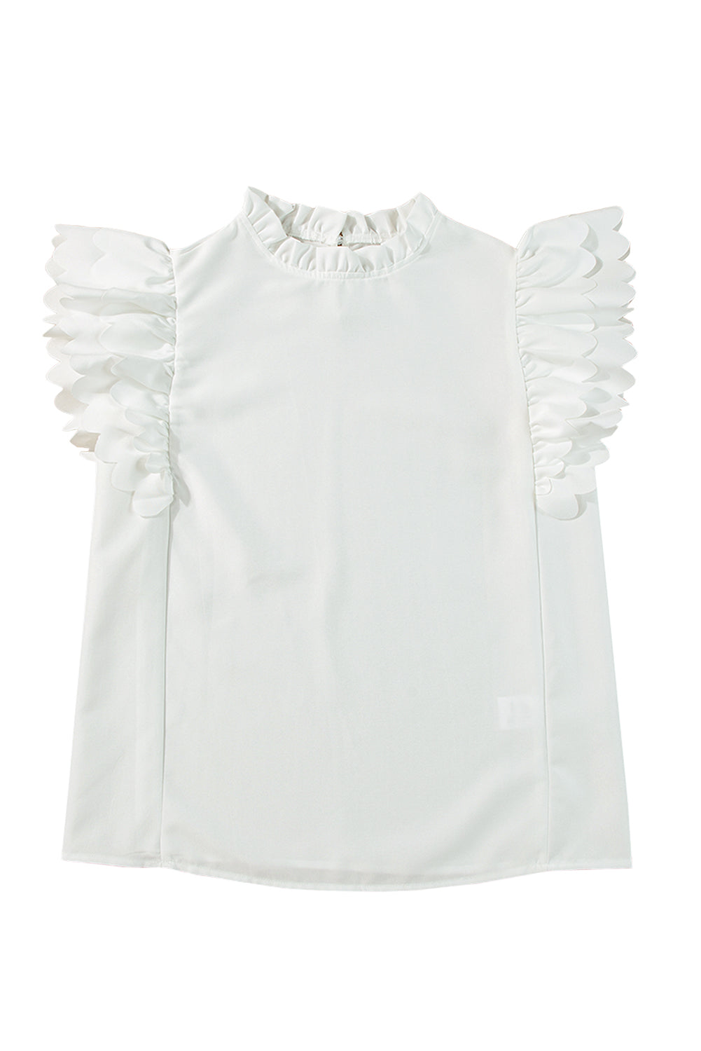 Women's Scalloped Ruffle-Trimmed Solid Color Top