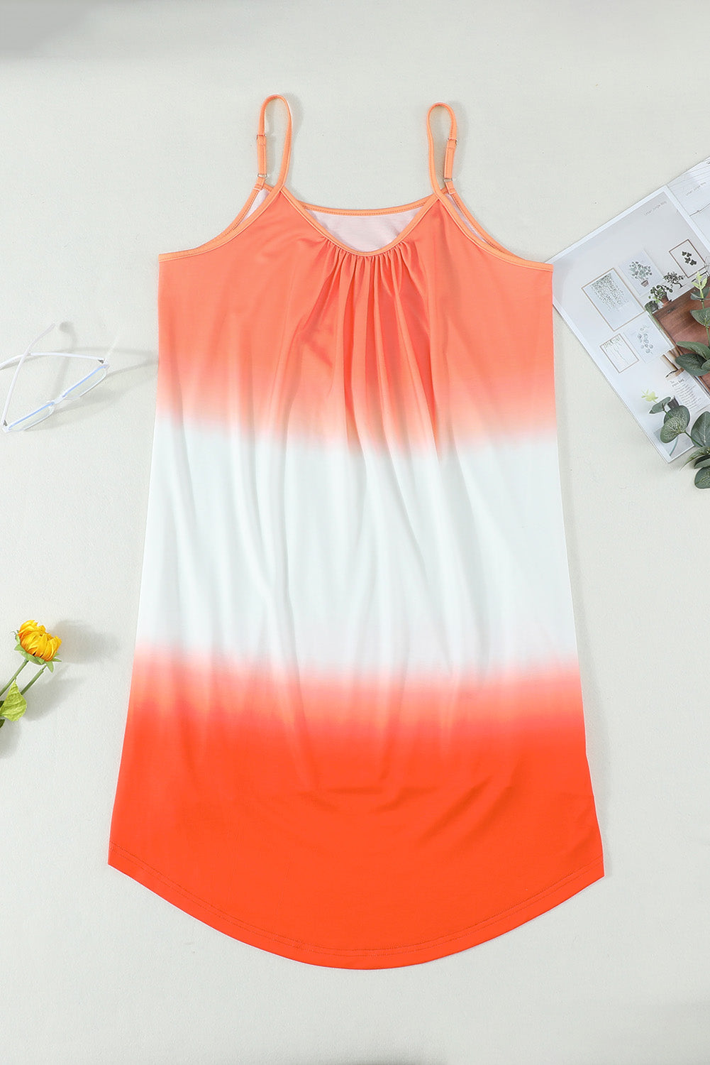Women's Dress Featuring Summer Orange Ombre Tie-dye Sleeveless Flowy