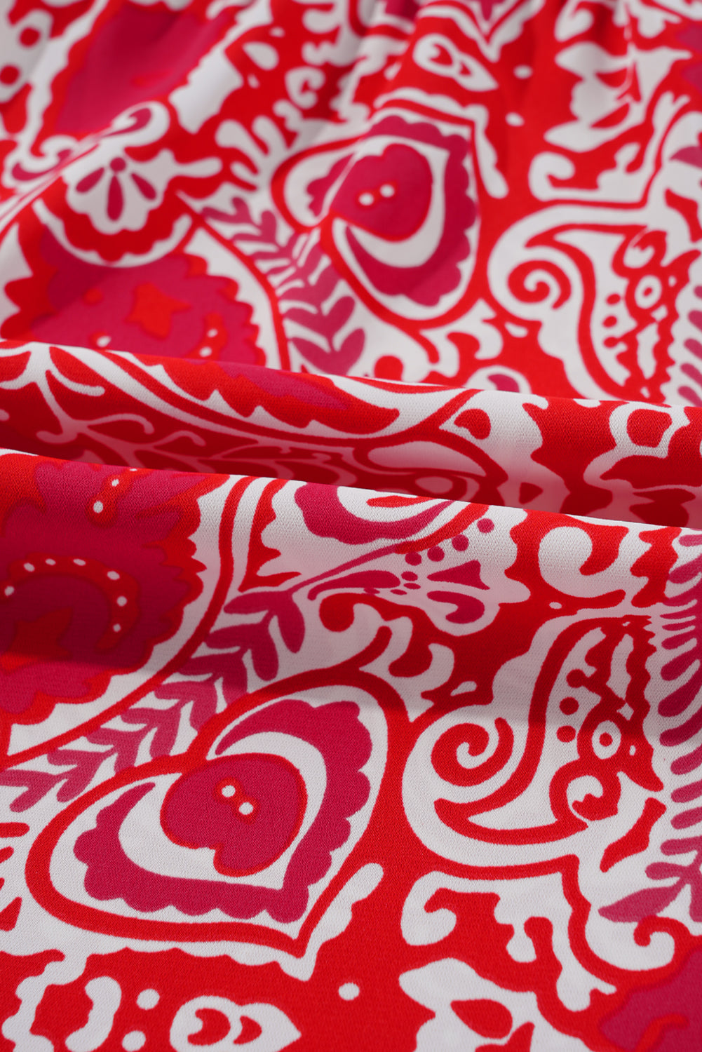 Red Paisley Print Side Slit High Waist Maxi Dress