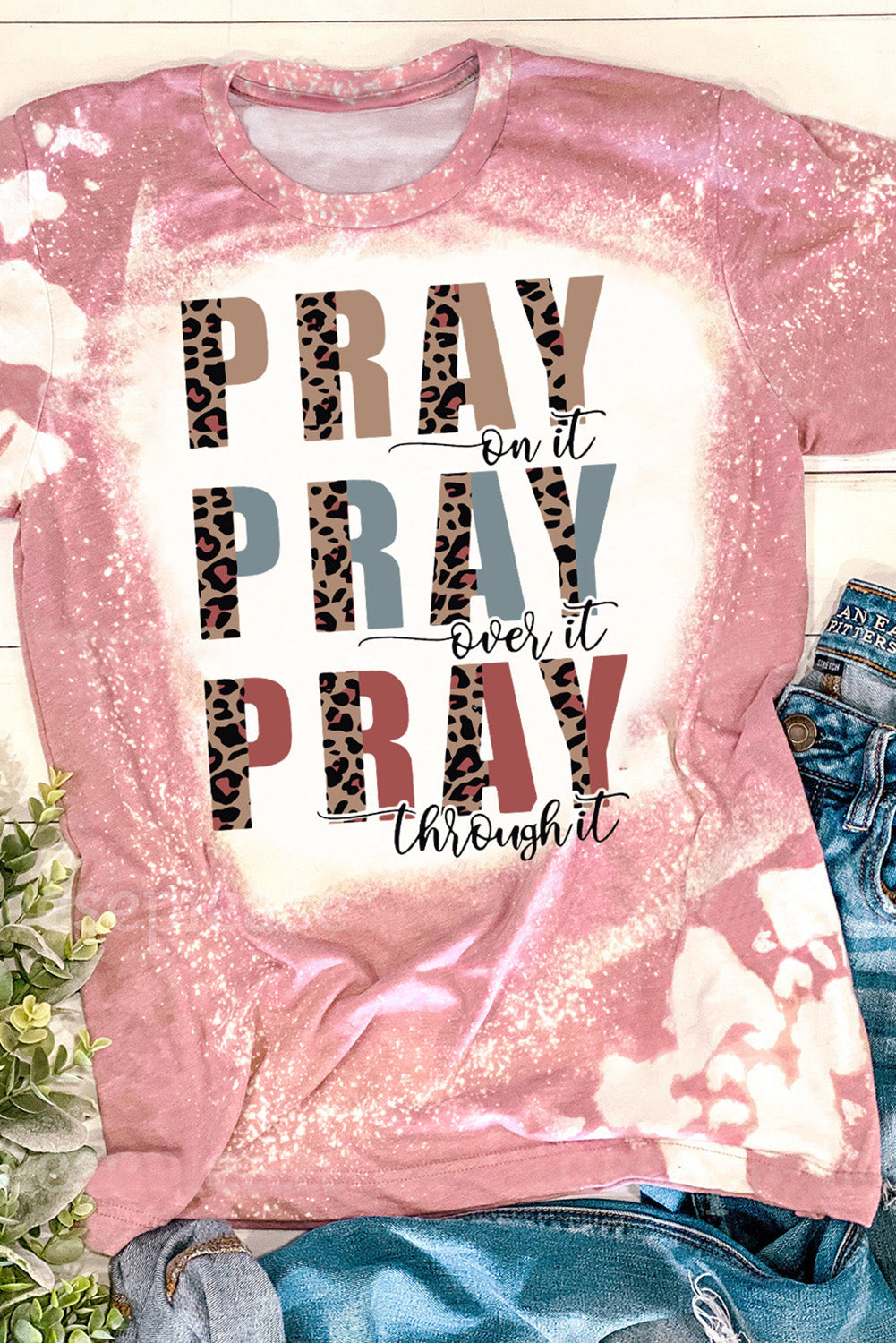 Women's Tee Featuring Tie Dye PRAY Graphic-Print