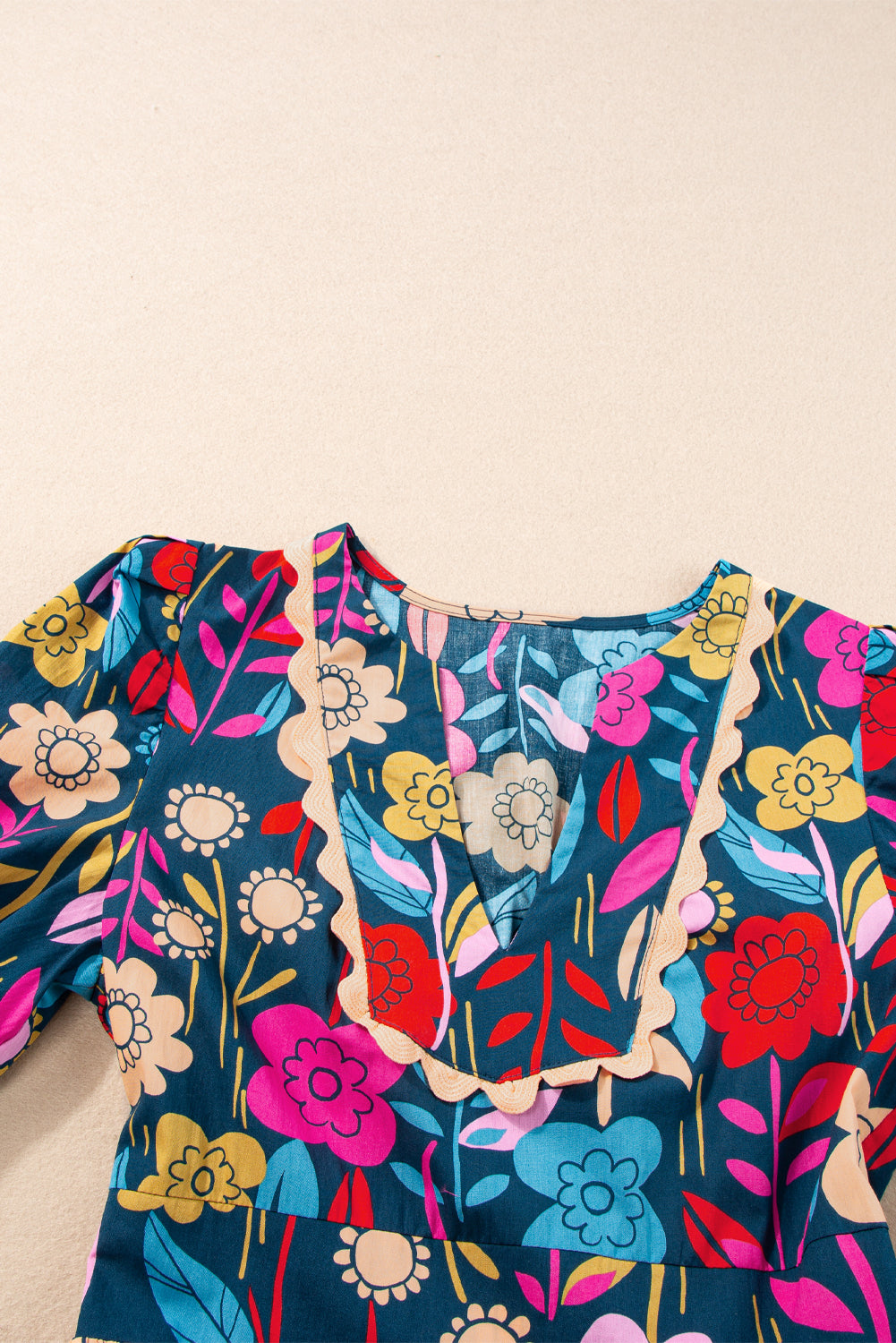 Women's Maxi Dress Featuring Retro Floral-Print Split Neck