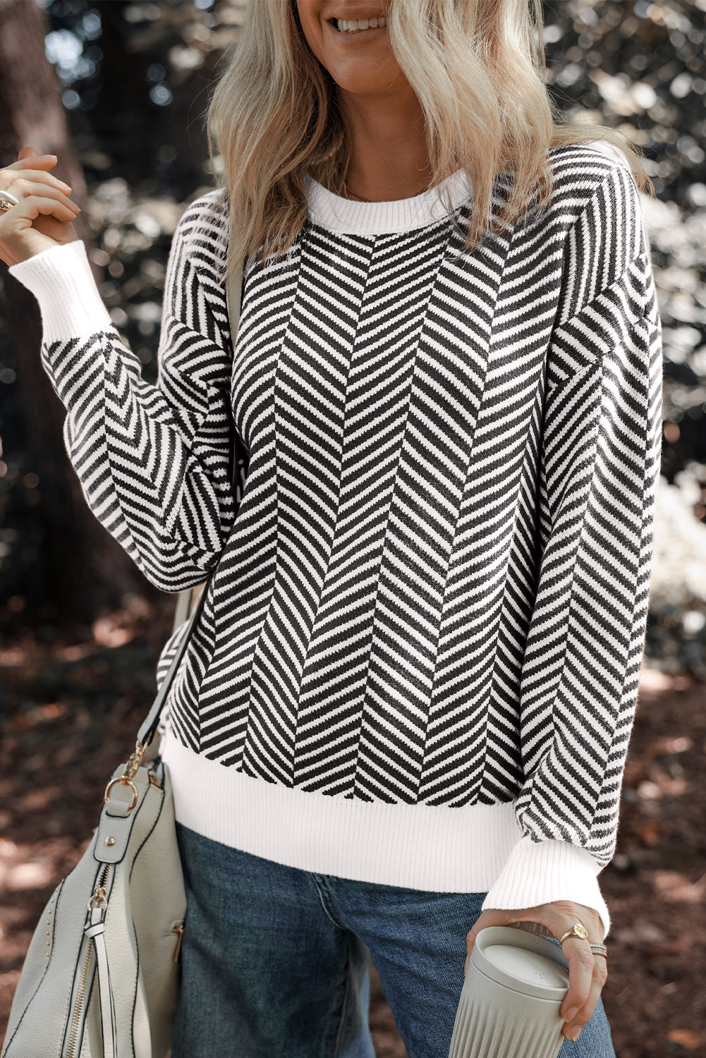 Black Contrast Edge Crew Neck Sweater