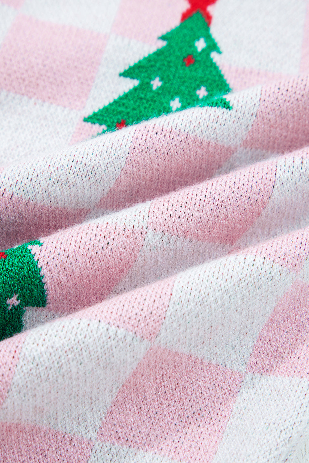 Checkered Christmas Tree Pattern Button V-Neck Cardigan Knit Top