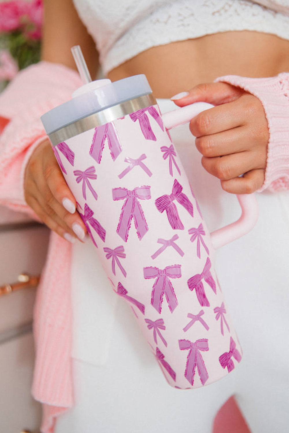 Cute Tumbler Bowknot Printed with Handle 40oz