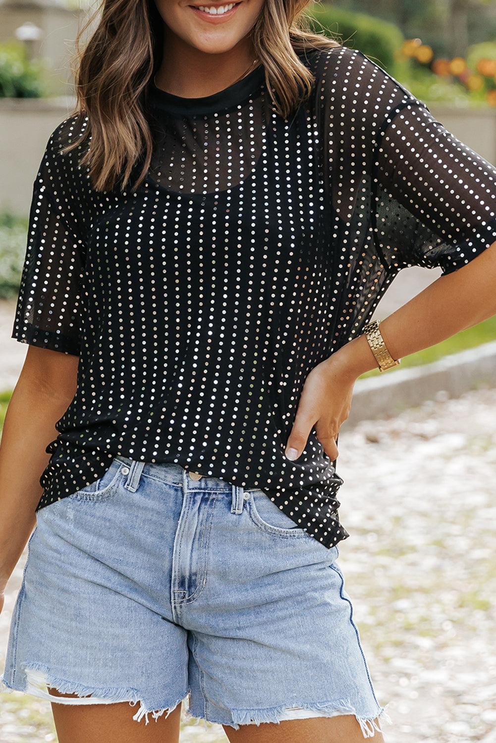 Women's T-shirt with Dropped-Shoulder Semi-Sheer