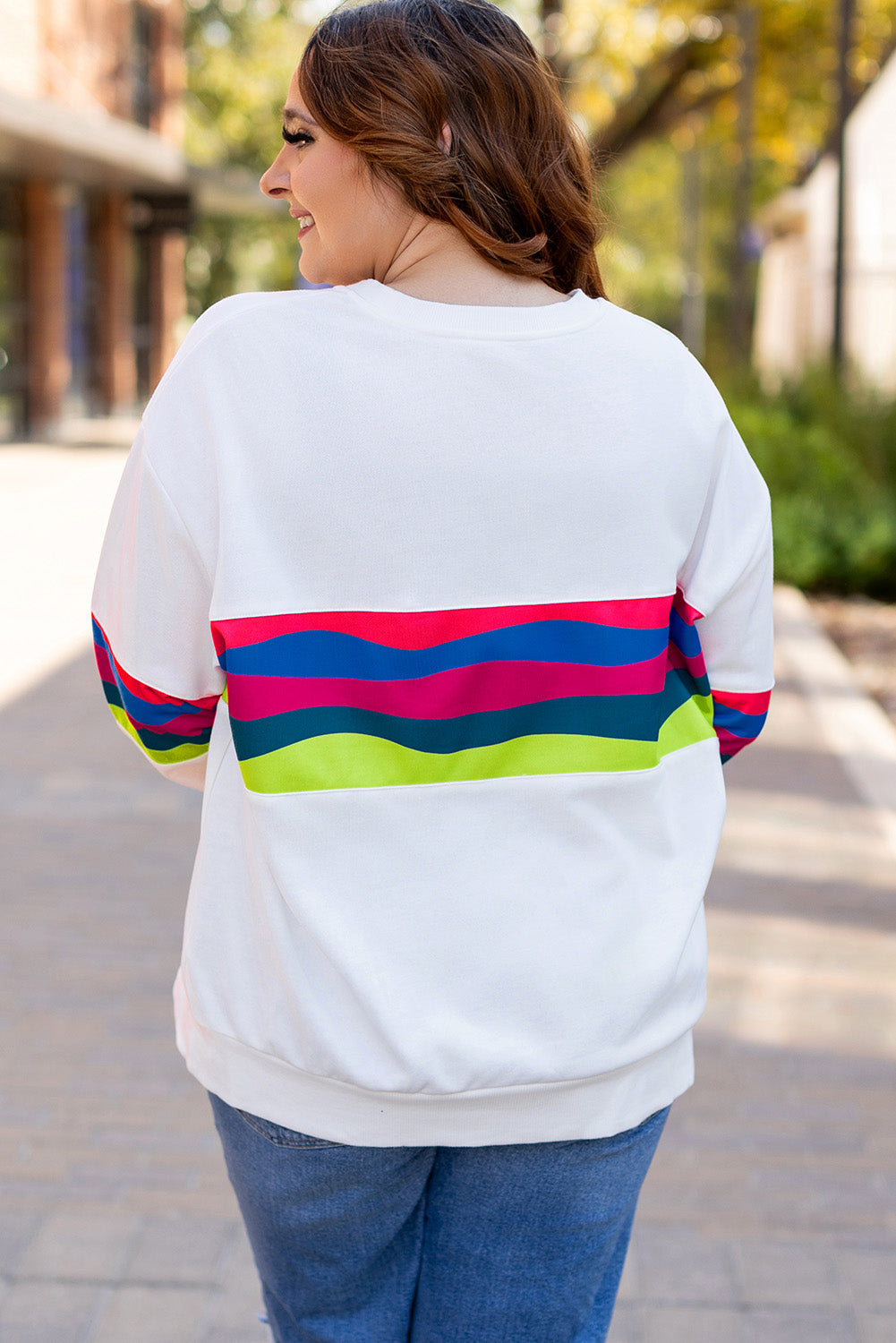 Plus Size Colorful Striped Drop Shoulder Loose Sweatshirt