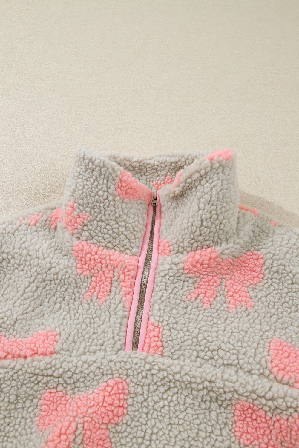 Sherpa Quarter Bow Quarter Zip Drop-Shoulder Baggy Sweatshirt