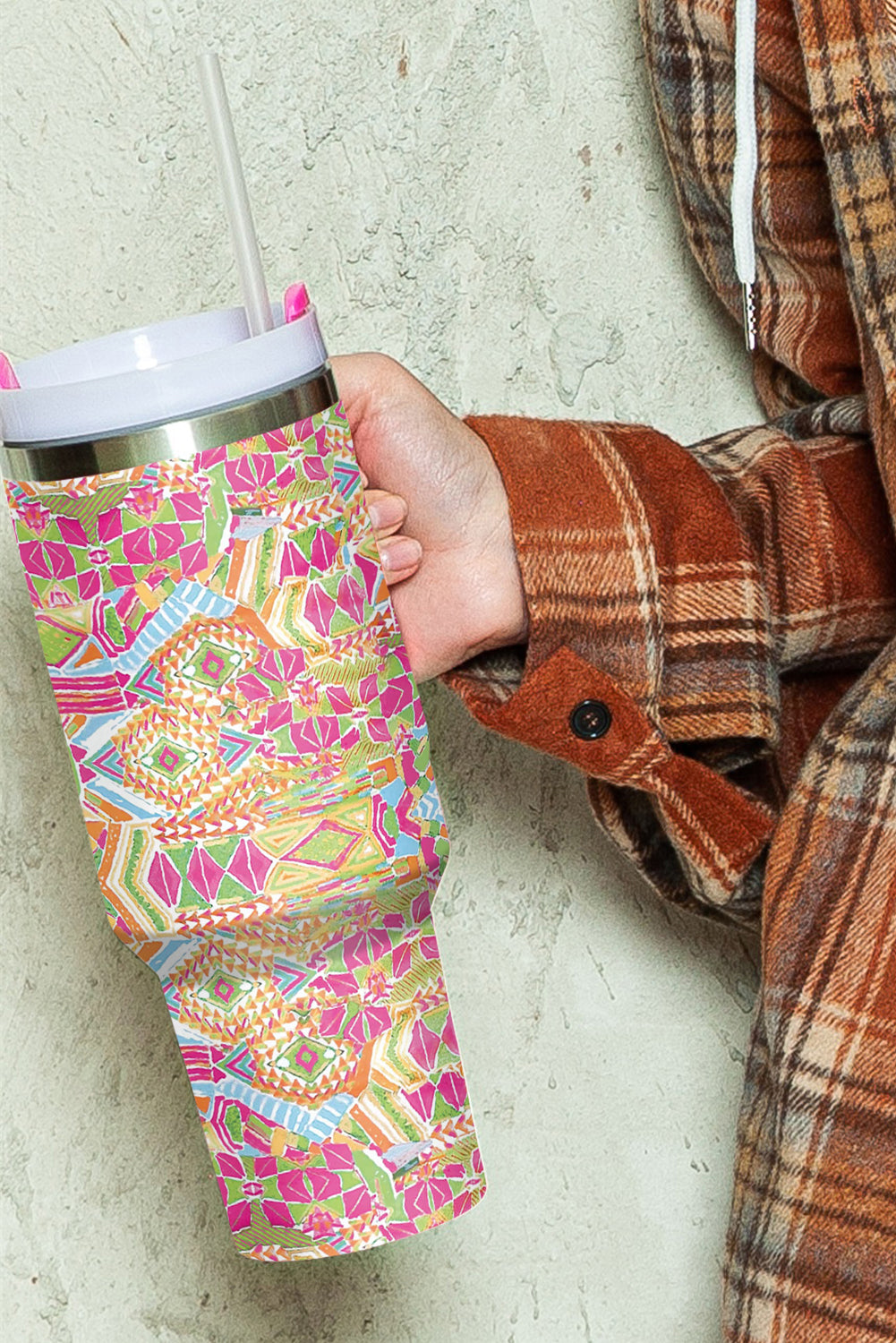 Print Stainless Geometric Stainless Steel Large Vacuum Cup 40oz