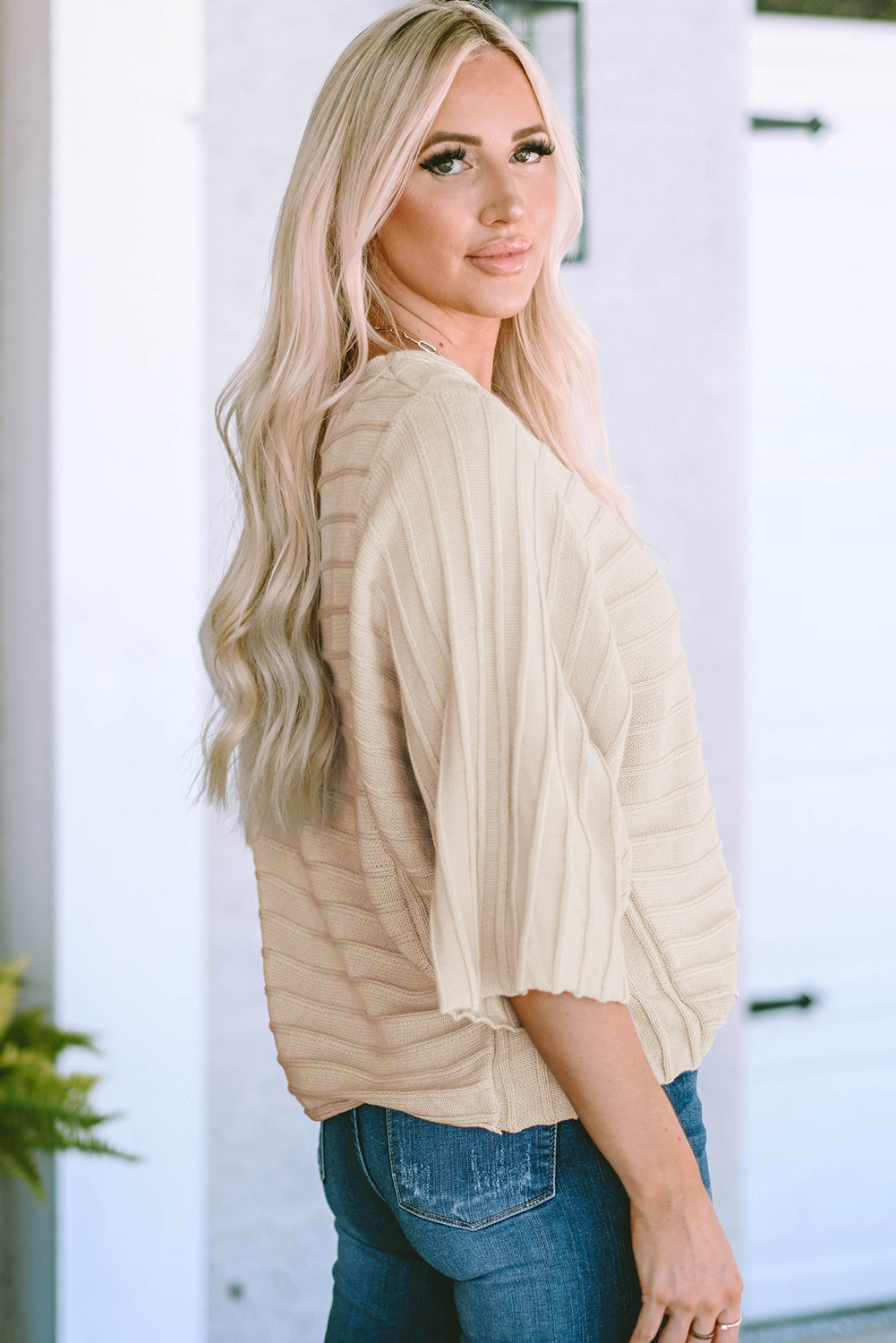 Sweater for Women Seam Rib-Knitted Knitted Dolman