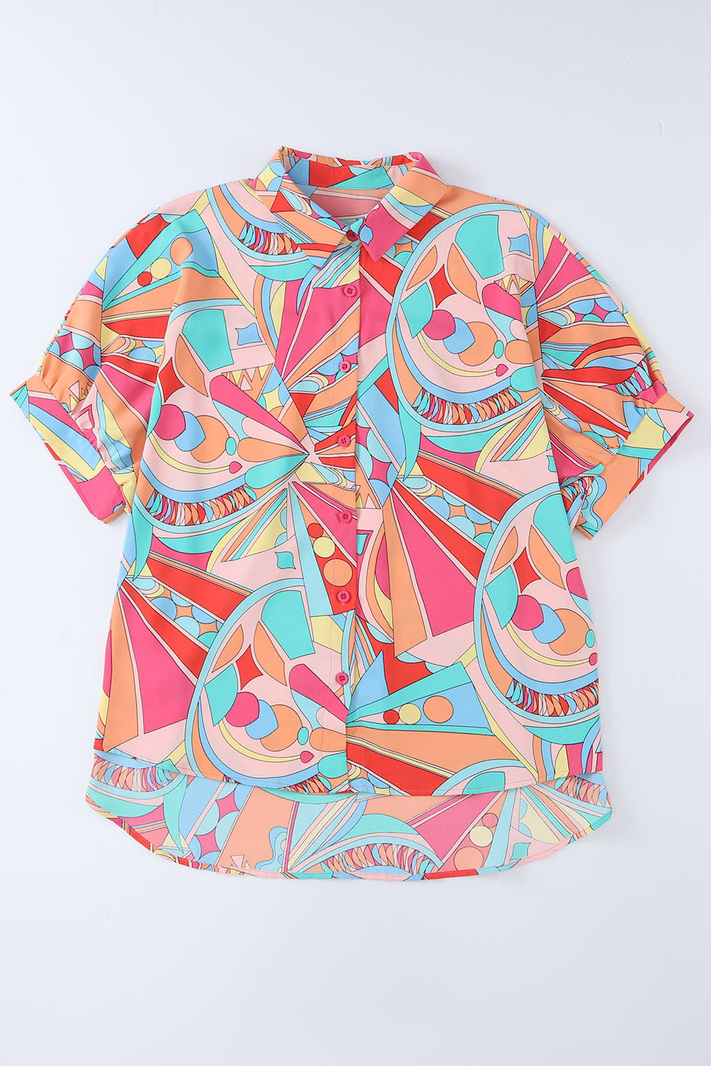 Women's Shirt Featuring Loose Abstract Half Balloon Sleeve