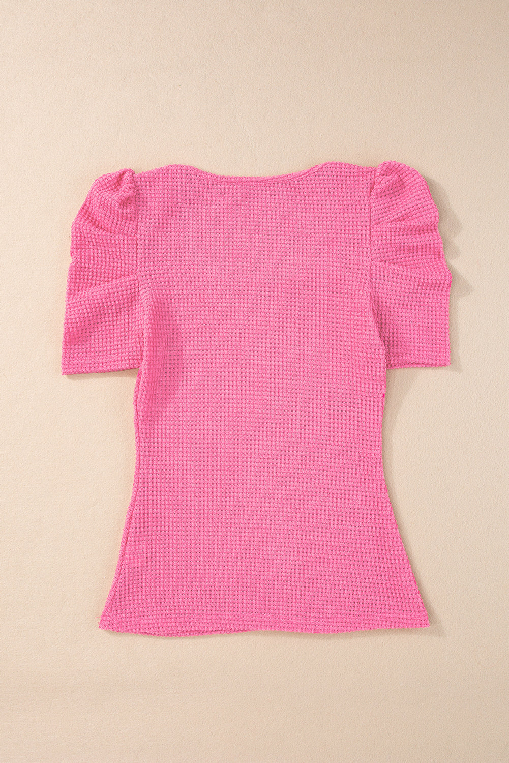 Women's Top Featuring Waffle Knitted Ruched Balloon Sleeve