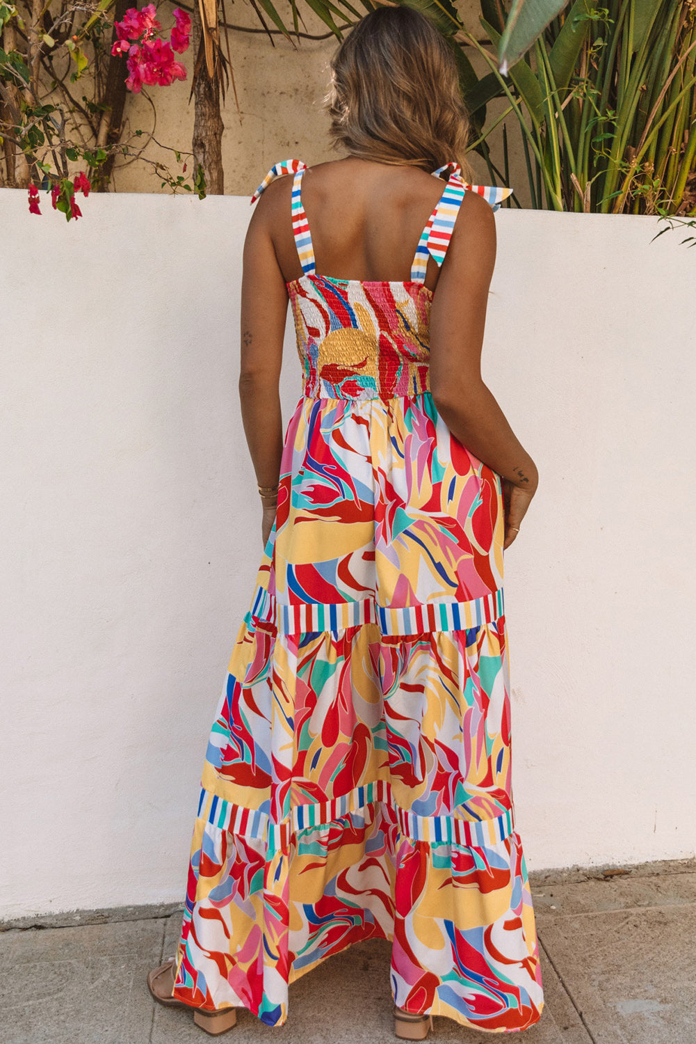 Women's Sundress Featuring Trim Maxi Abstract Striped