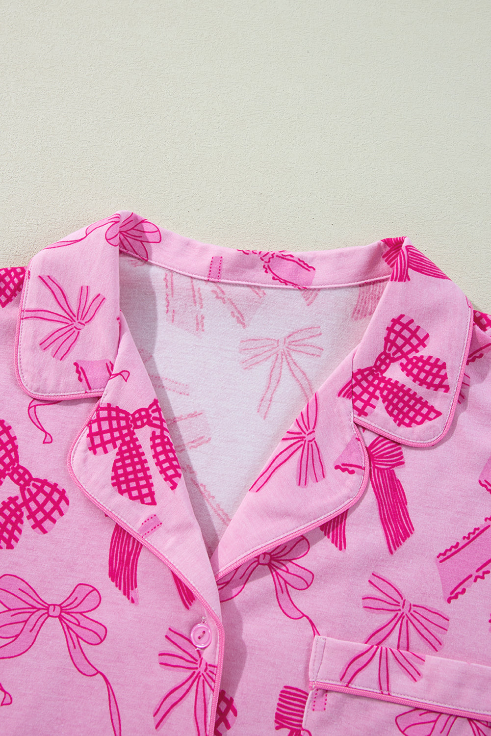 Half Bow Print Sleeve Shirt and Shorts Pajamas Set