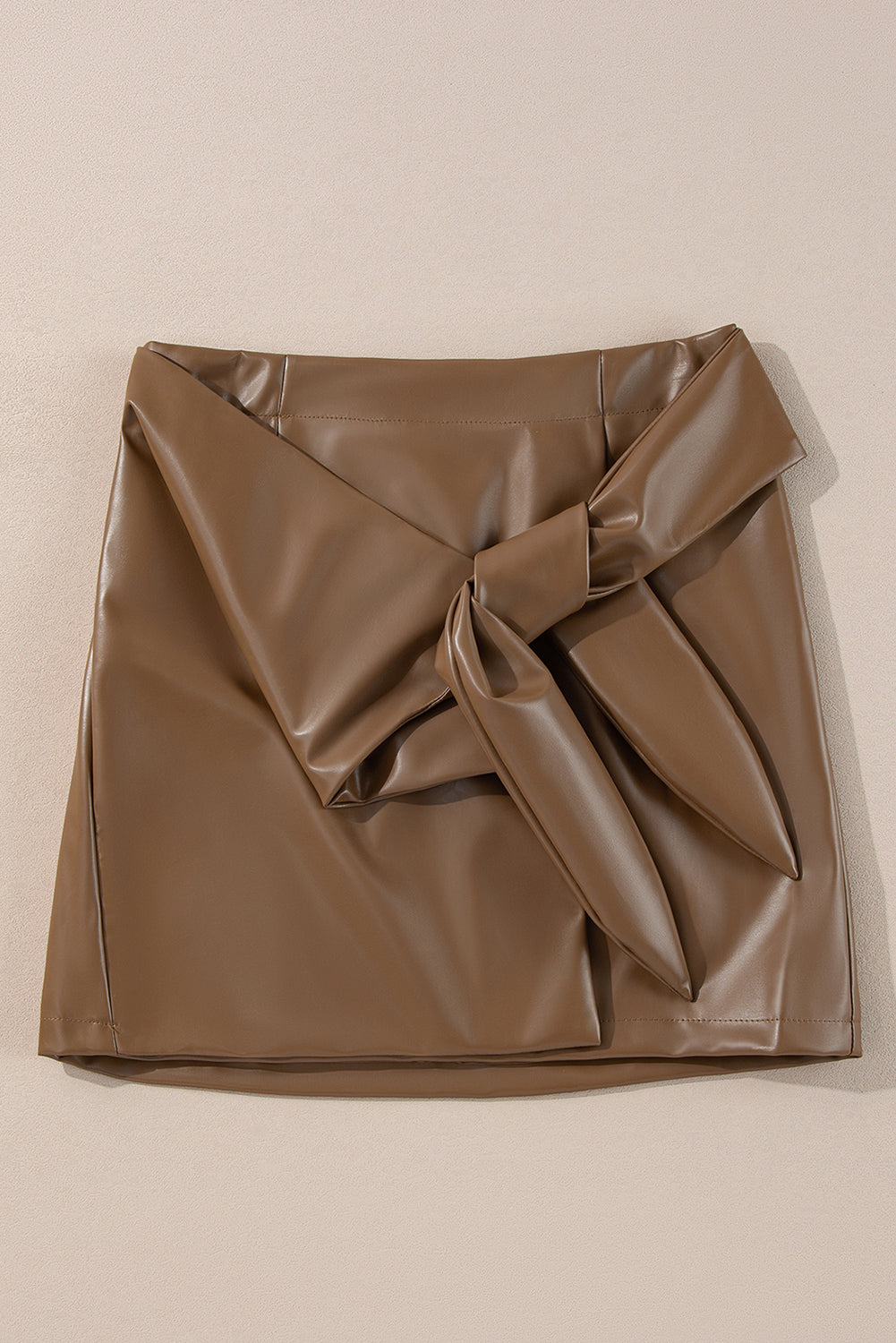 Bowknot Faux Coffee Faux Leather Mini Skirt