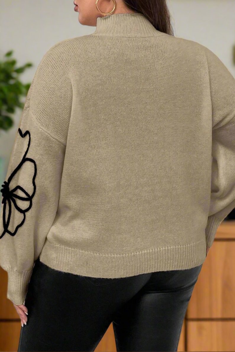 Women's Sweater Featuring Plus Size Mock Neck Dropped-Shoulder