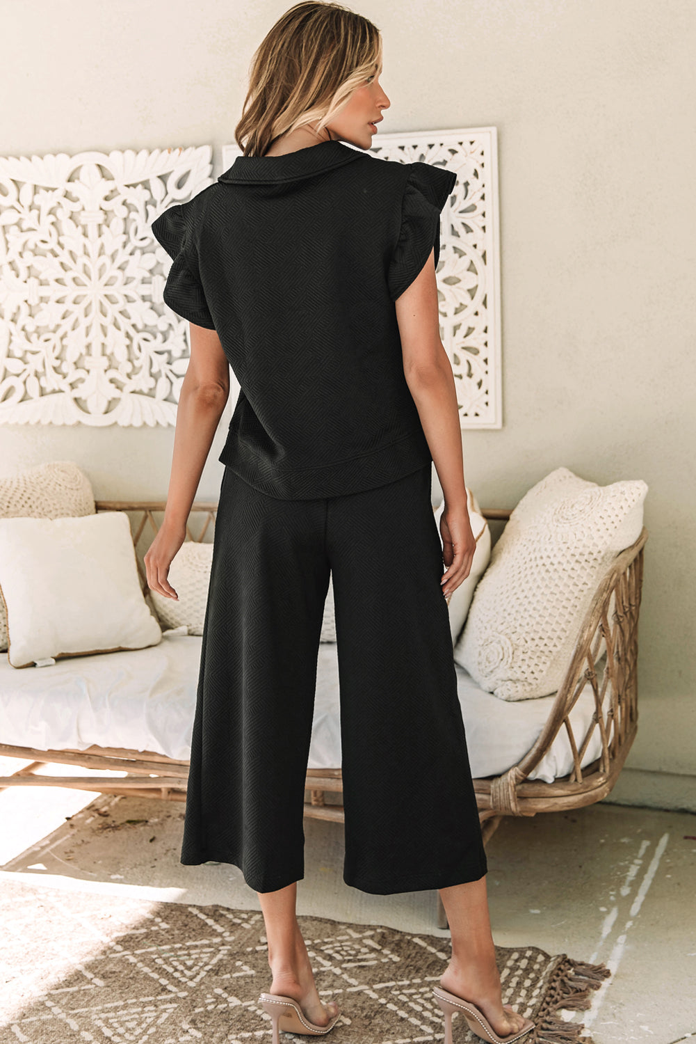 Women's Sleeve Top Wide-Leg Pants Set