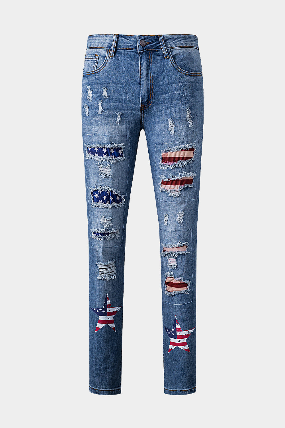 Women's American Flag Patched Distressed Jeans