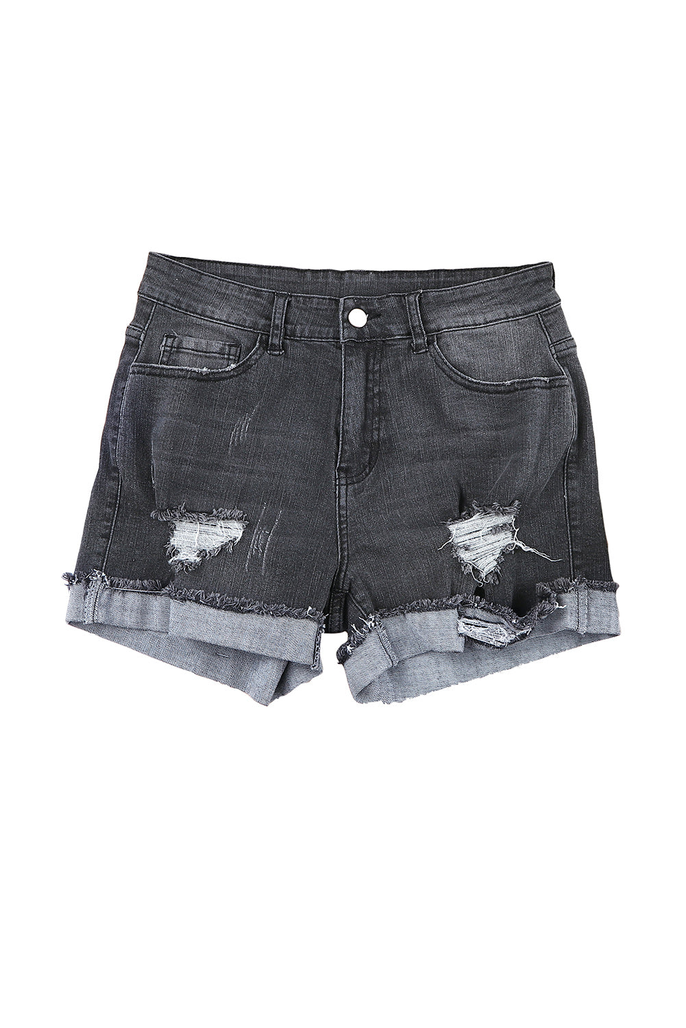Women's Shorts Featuring Denim Distressed Ripped Rolled Hem