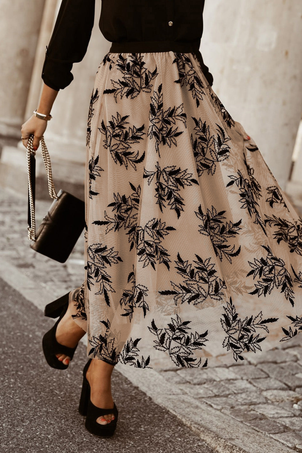 Women's Skirt Featuring Floral-Print Leaves High-Rise Maxi