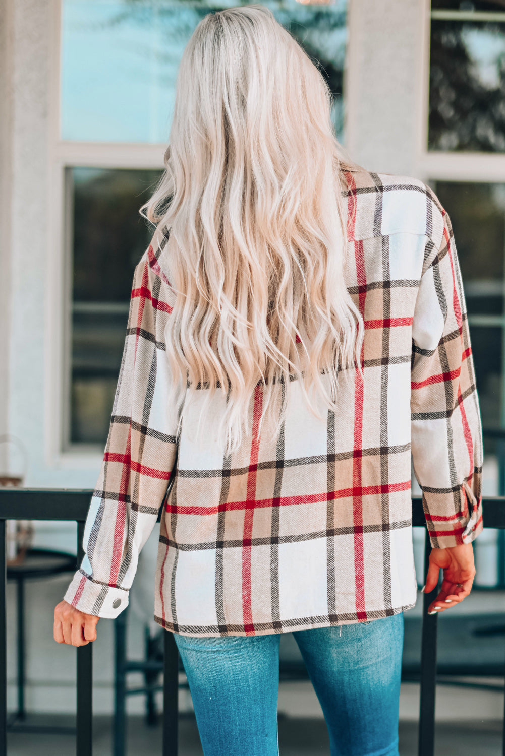 Women's Coat with Button-Front Shirt Plaid Print