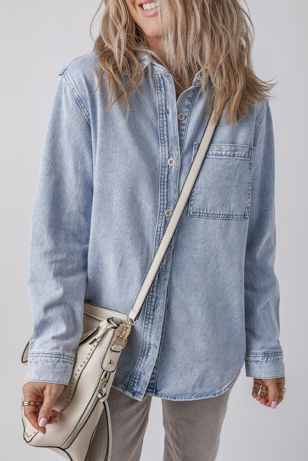Button-Front Chest Pocket Denim Shacket