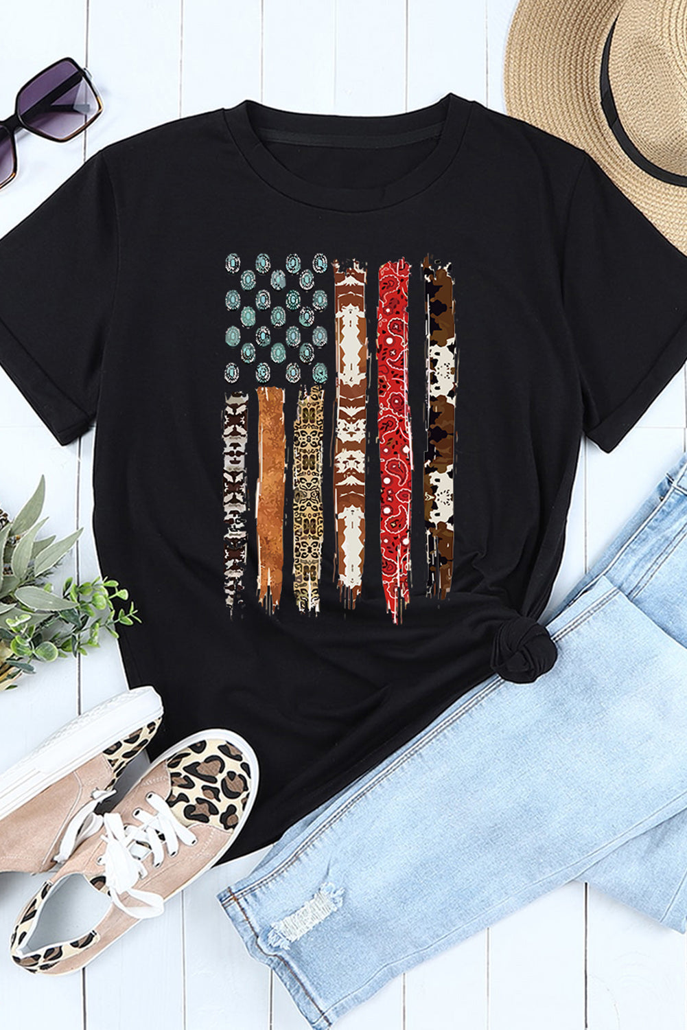 Women's Western American Flag Graphic-Print Tee