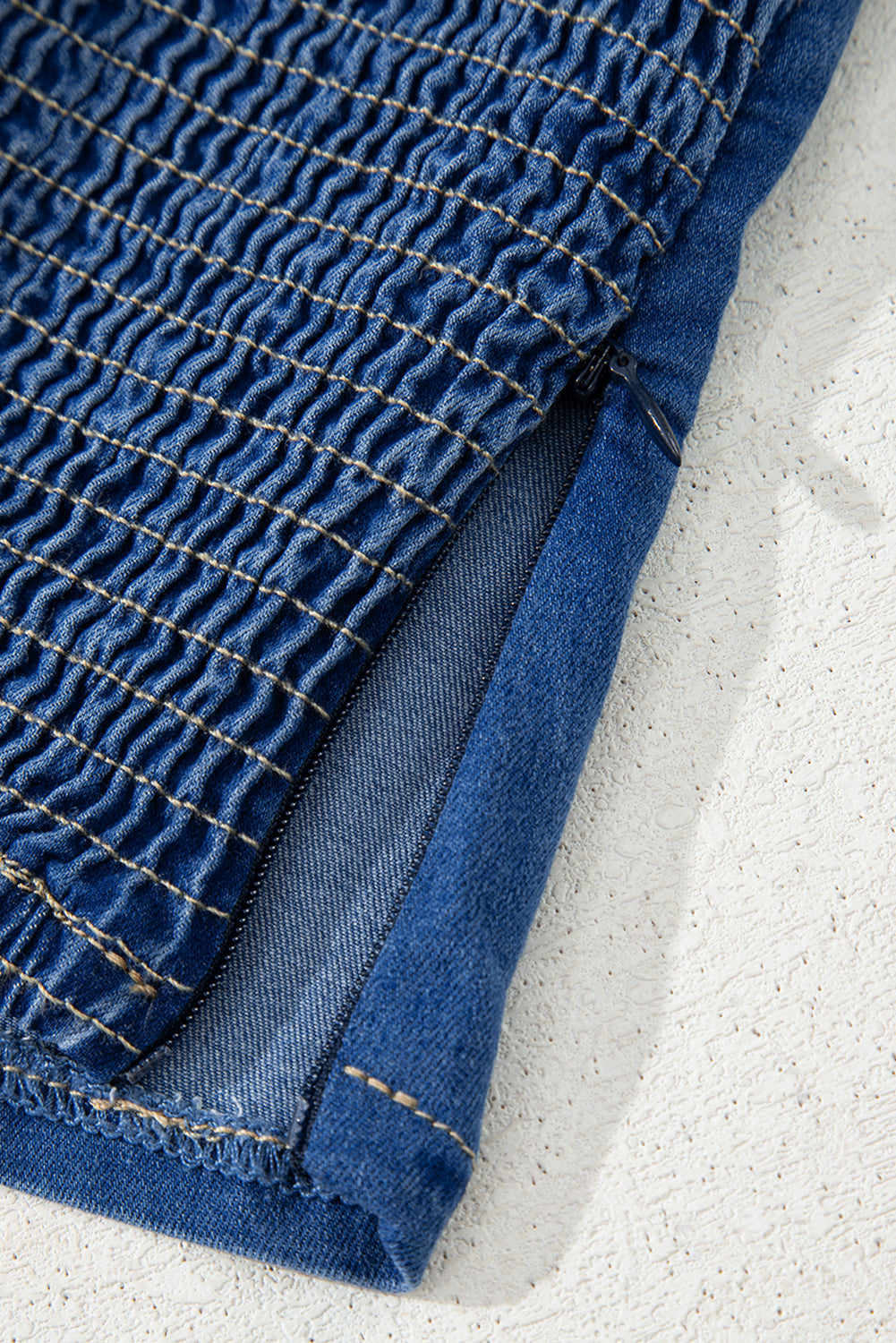 Front Retro Bow Smocked Back Denim Tube Top