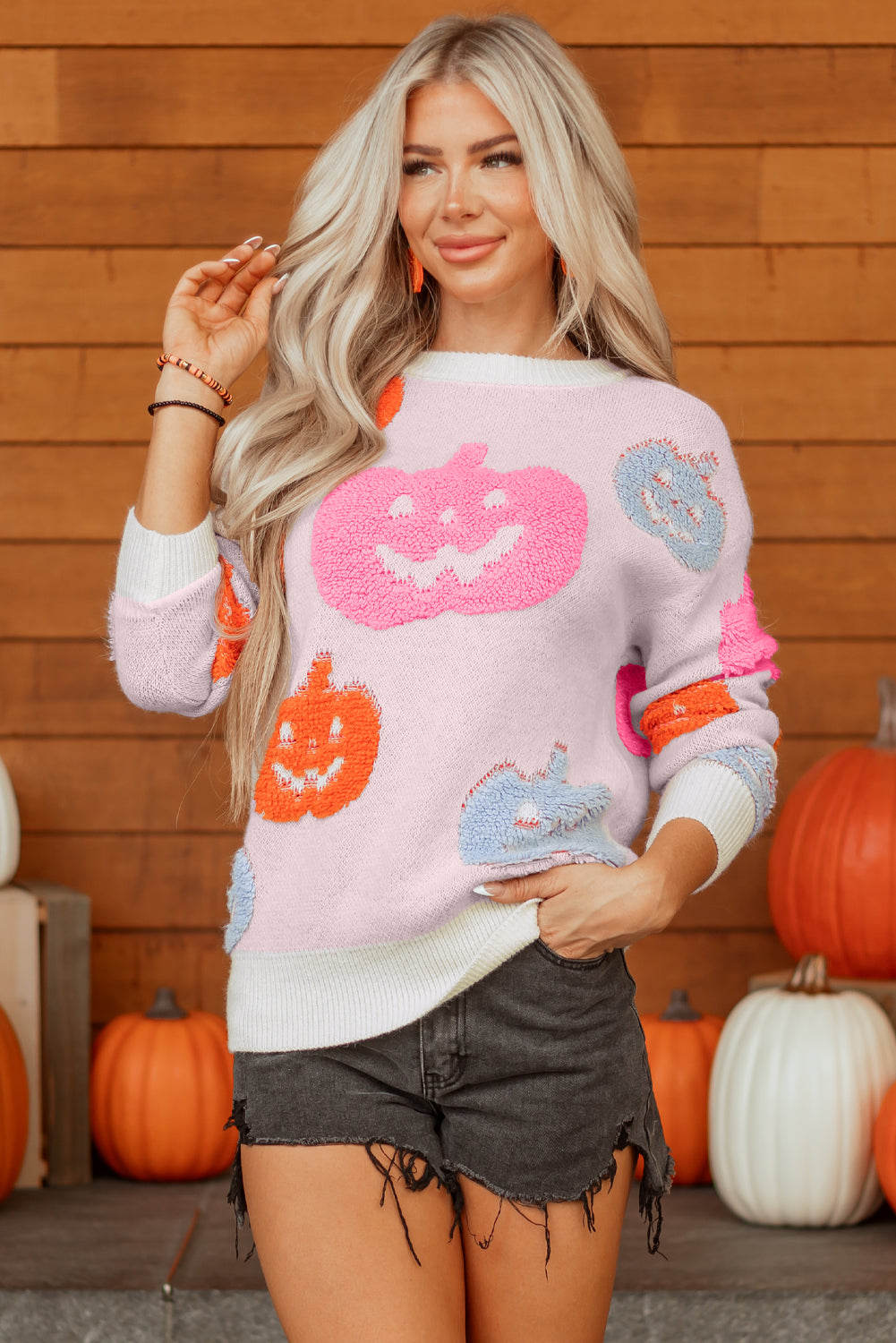 Halloween Cute Pumpkin Pattern Knit Top
