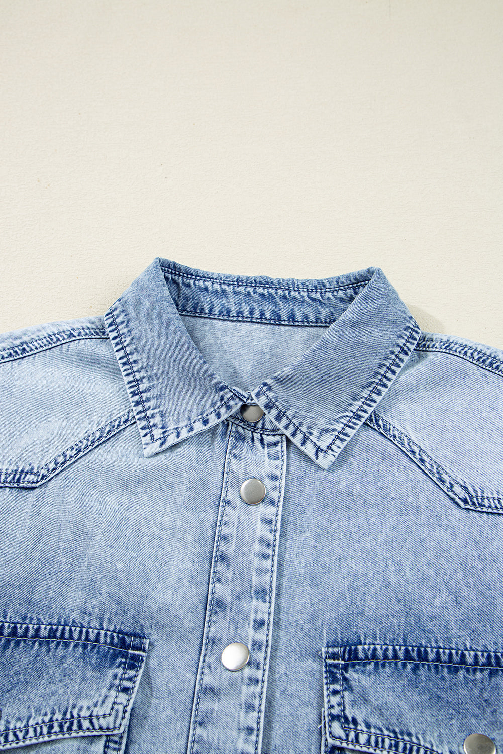 Chest Hem Pocket Raw Denim Loose Shirt Dress