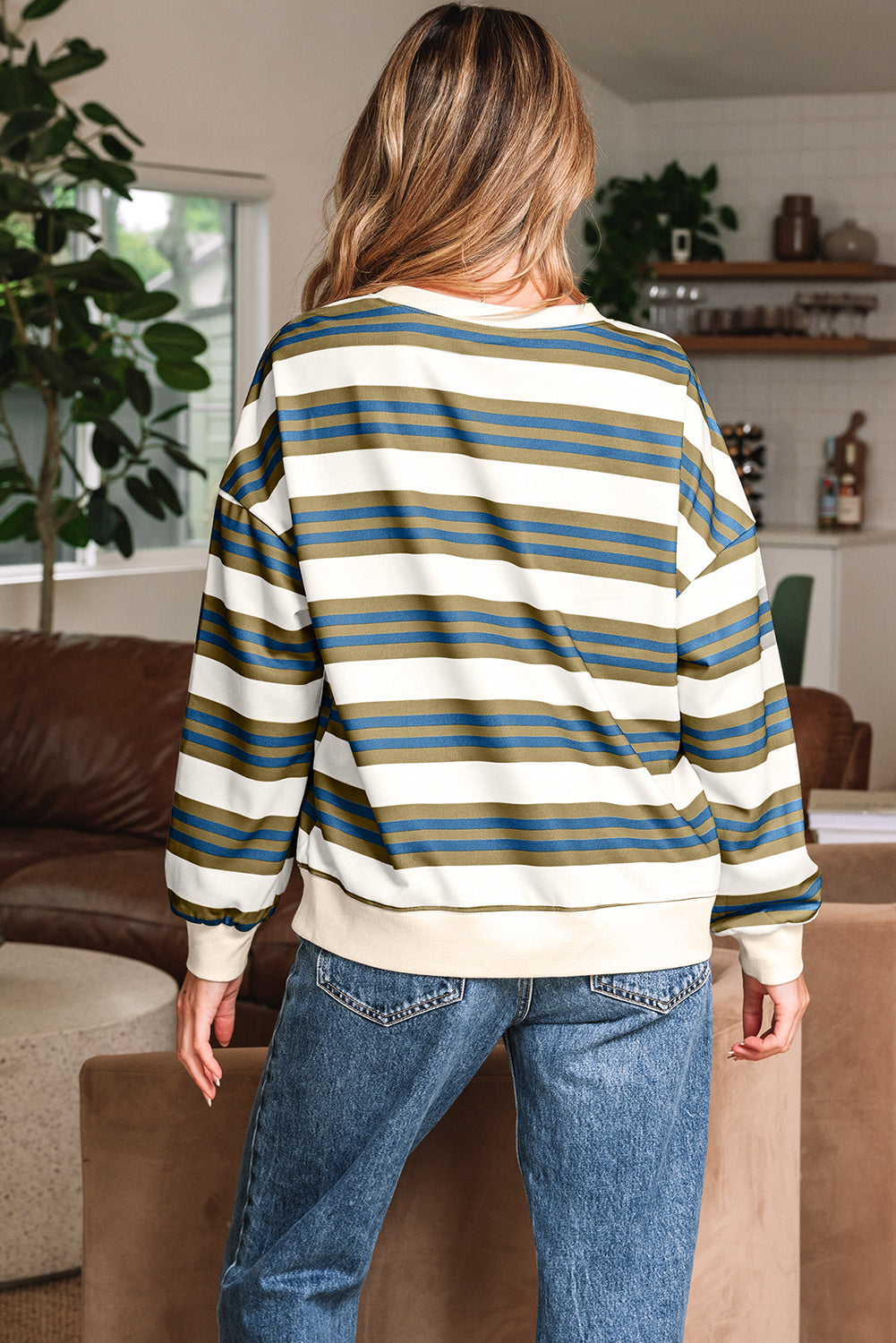 Crew-Neck Drop-Shoulder Pullover Sweatshirt
