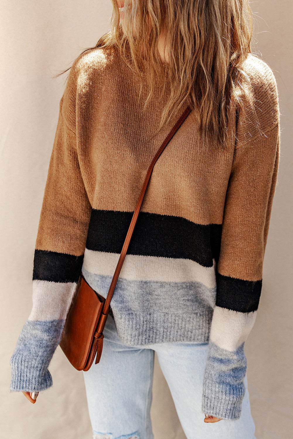Women's Knit Sweater with Striped Rib-Knitted