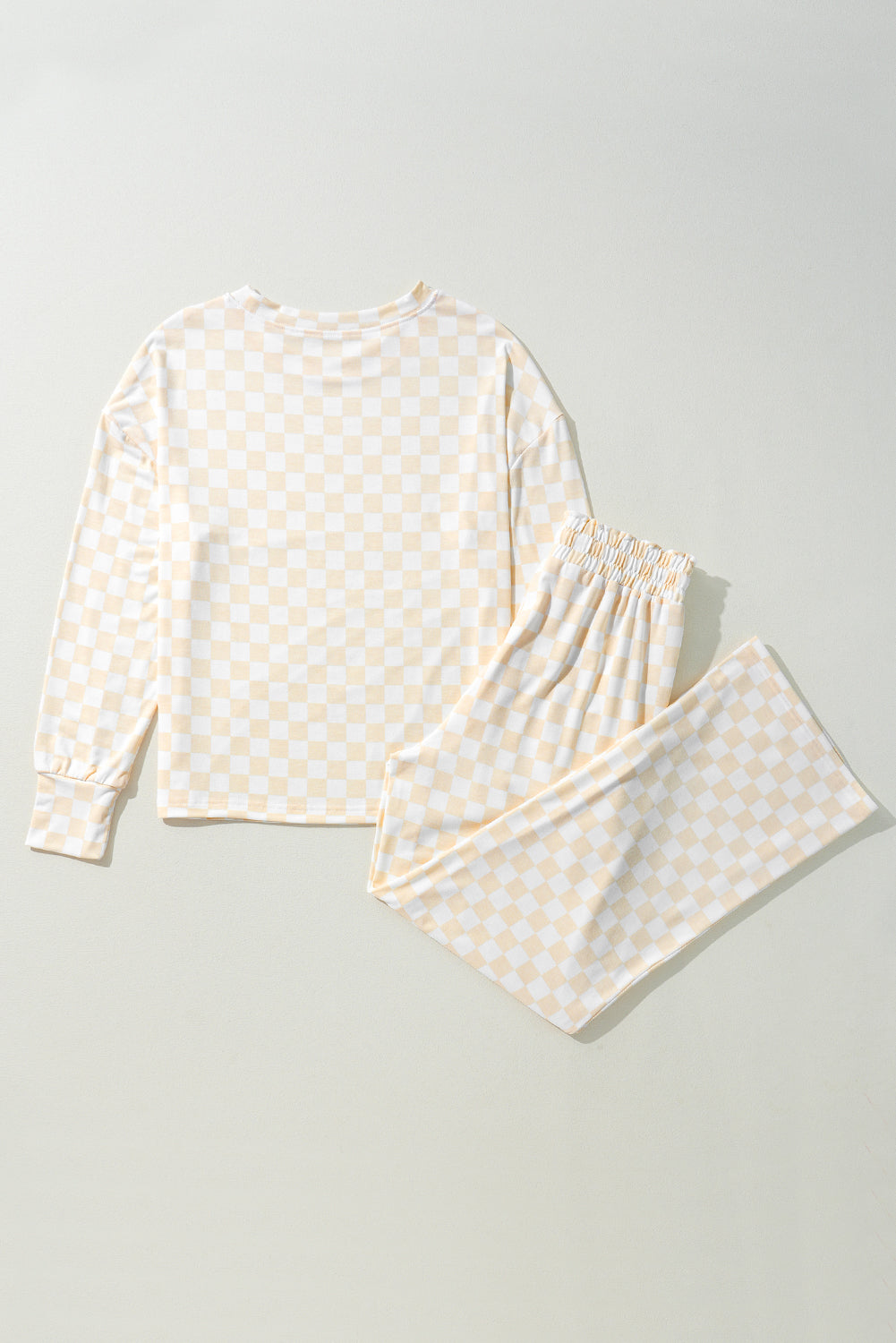Checkered Print Long-Sleeved Top and Pants Lounge Set