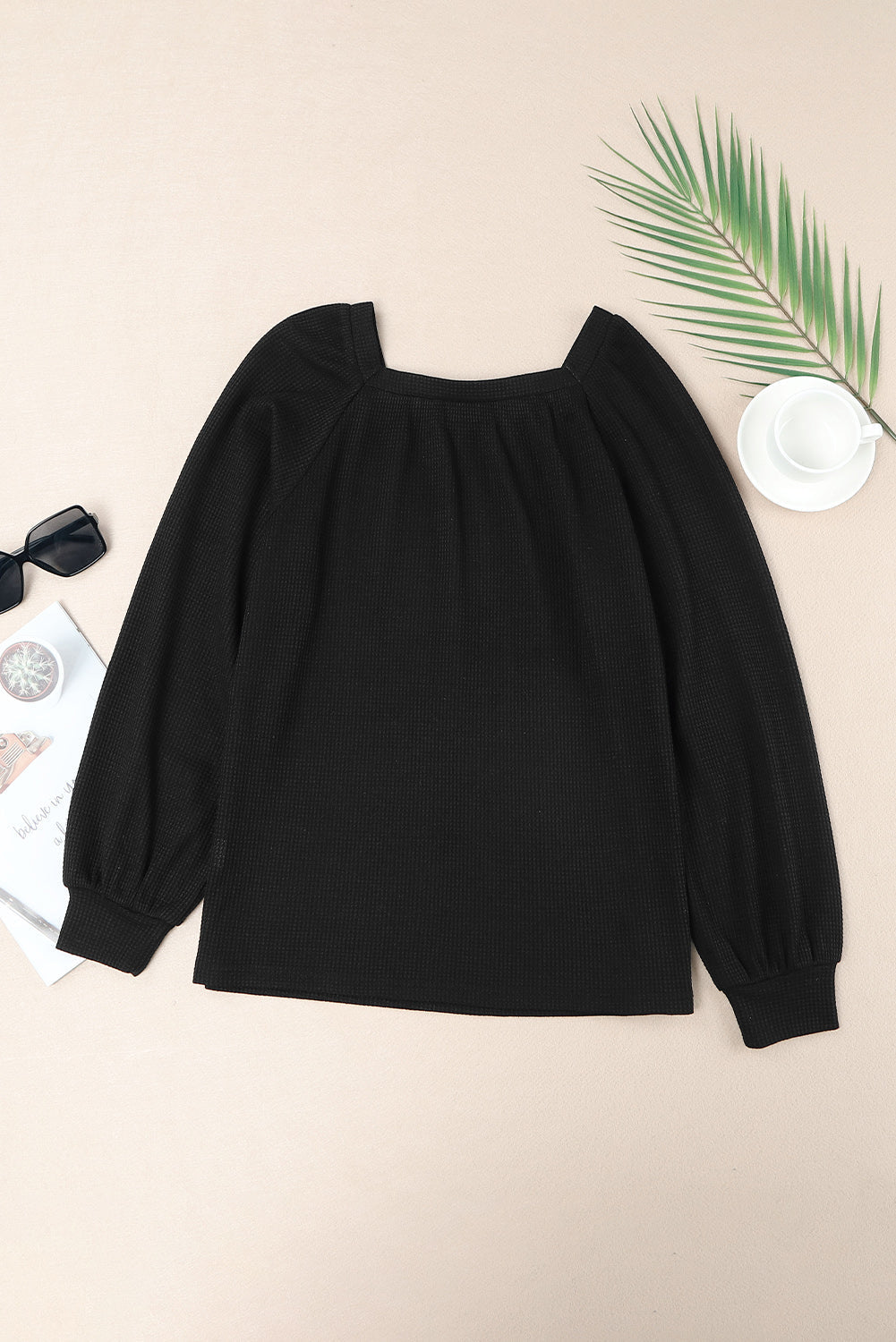 Women's Scoop Neck Waffle Knit Top