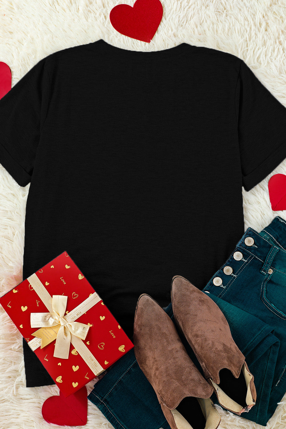 T Shirt for Women Print Love Heart Shaped Glitter
