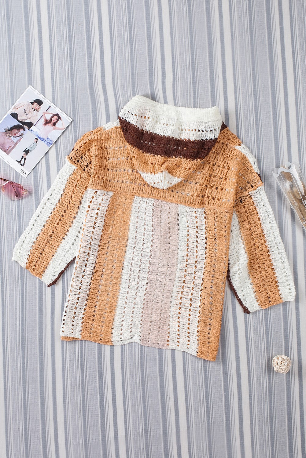 Women's Striped Cut Out Hooded Sweater