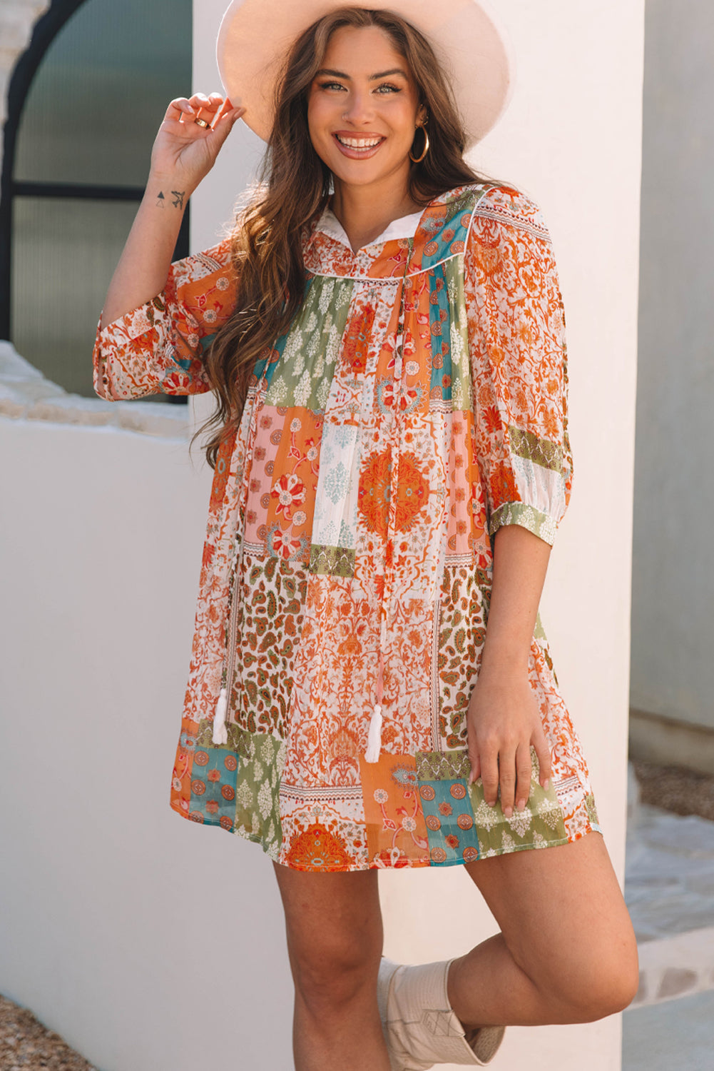 Boho Paisley Mixed Print Chiffon Loose Dress