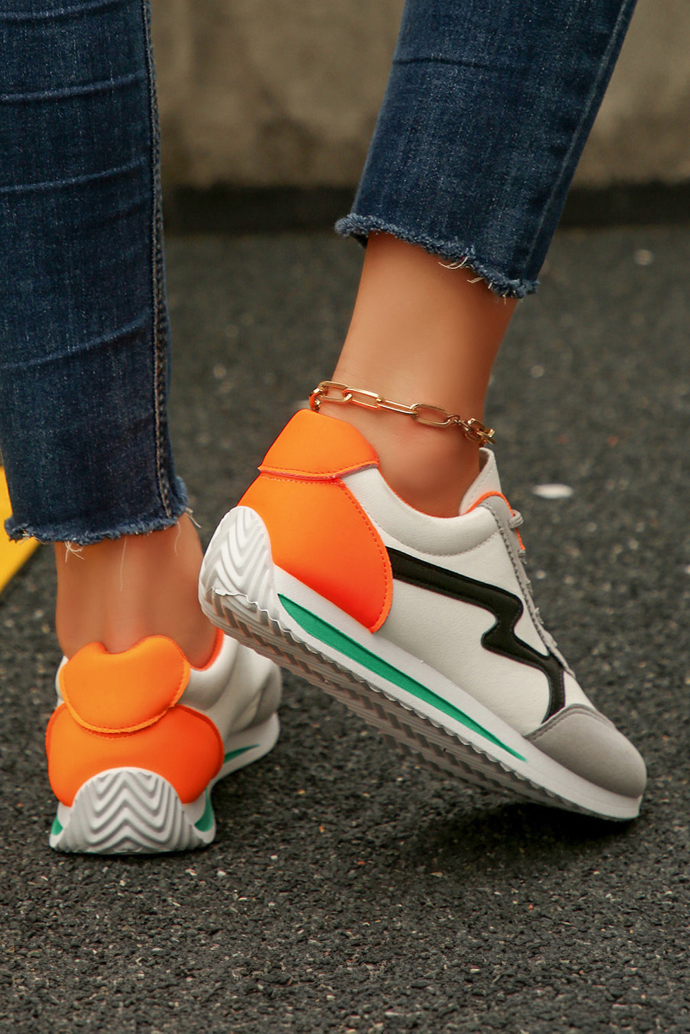 Leather Colorblock PU Colorblock Patchwork Lace Up Sneakers