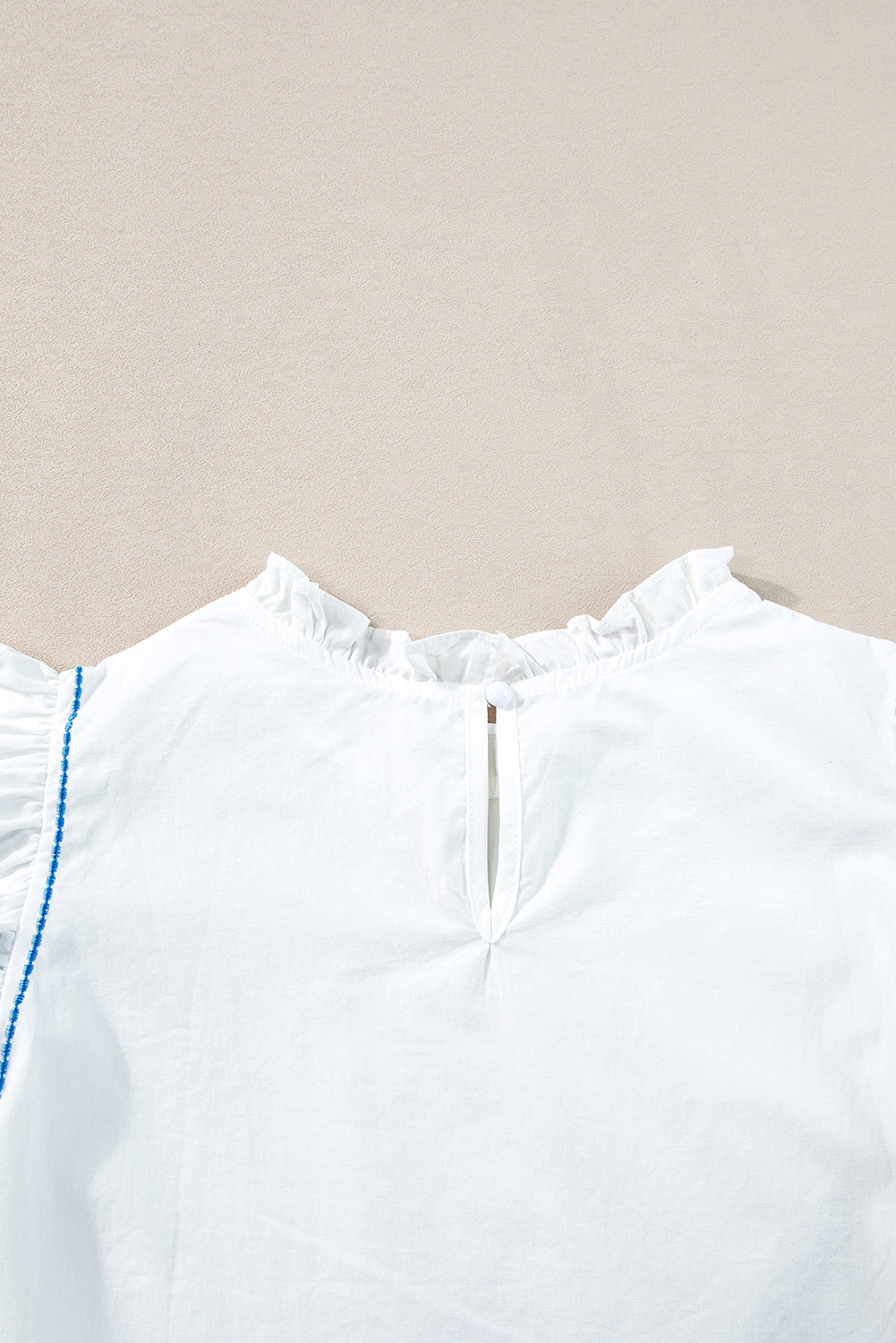 Ruffled Sleeve Embroidered Sleeve Frilled Collar Blouse